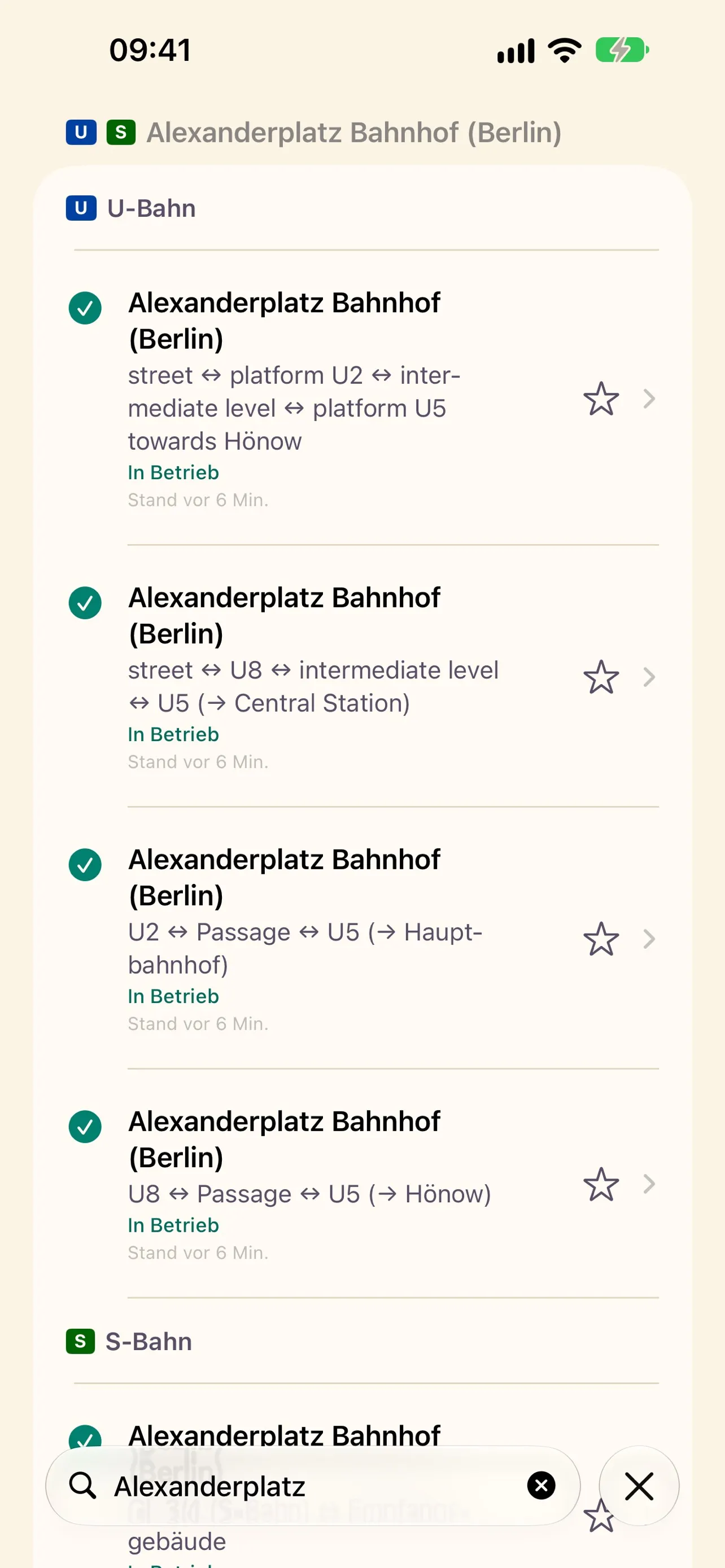 iPhone: Suche nach Stationen, Treffer nach Region, Station und Netz gruppiert.
